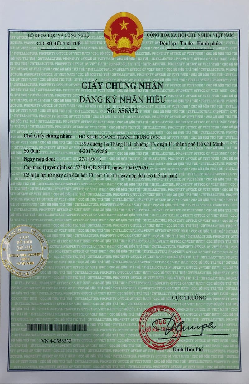 Giấy chứng nhận đăng ký sở hữu trí tuệ Thành Trung Mobile