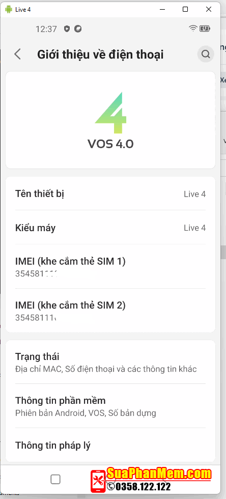 Fix Vsmart Live 4 (V640A) mất imei thành công