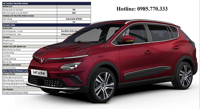 Thong so ky thuat o to dien VF e34 0 - Chi phí lăn bánh, ra biển ô tô điện VinFast VF e34