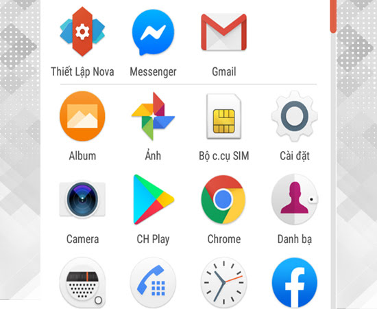 Sau khi thiết lập xong, bạn lướt từ dưới lên để thấy dược giao diện của Nova Launcher Sau khi thiết lập xong, bạn lướt từ dưới lên để thấy dược giao diện của Nova Launcher