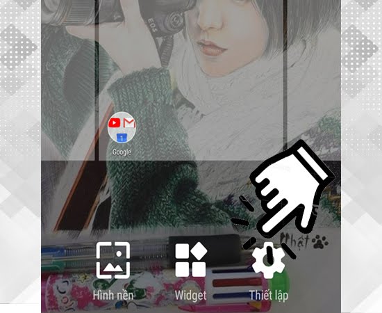 Bạn cũng có thể thay đổi hình nền, thay đổi cài đặt nova launcher bằng cách bấm vào thiết lập  Bạn cũng có thể thay đổi hình nền, thay đổi cài đặt nova launcher bằng cách bấm vào thiết lập